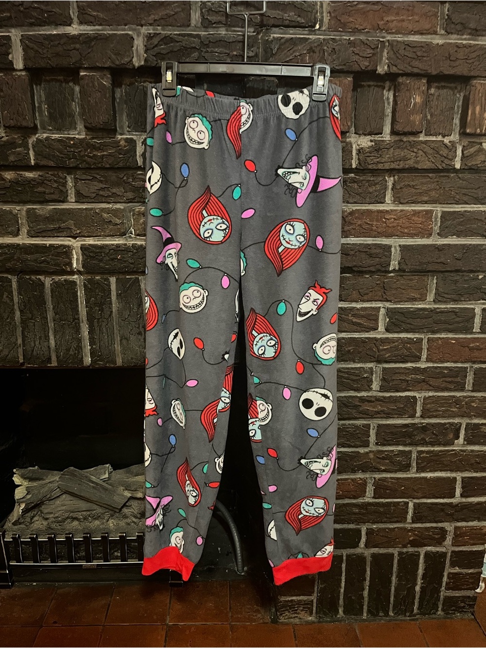 Women’s  Gray Character-Print Pajama Pants with Red Cuffs